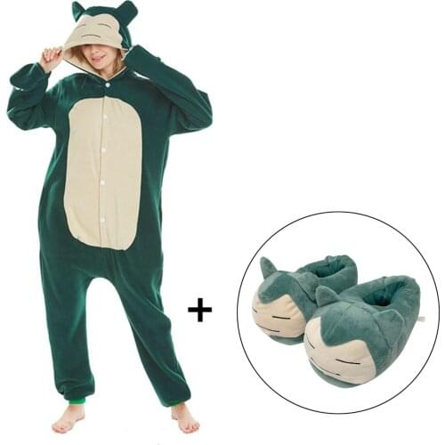 Anime Onesie Kigurumis with Slippers Green Pajama Cartoon Suit Polar Fleece Thin Overalls Funny Cool Homewear Sleepwear Unisex