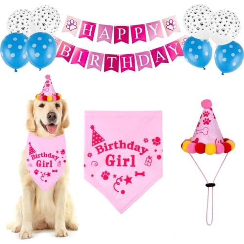 Dog Birthday Bandana Dog Birthday Boy Hat Scarfs Flag Balloon with Cute Doggie Birthday Party Supplies Decorations