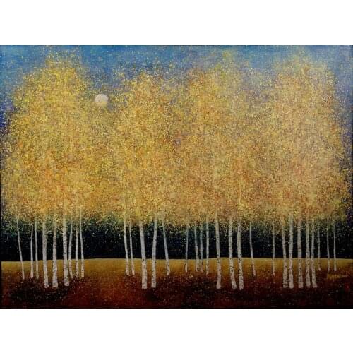Modern Art Landscape GOLDEN GROVE Blue oil painting Canvas beautiful color High quality hand painted Decorate Living Room