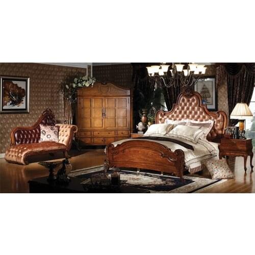 Modern brown color leather solid wood king size bed and leather bed Cama de couro GH13
