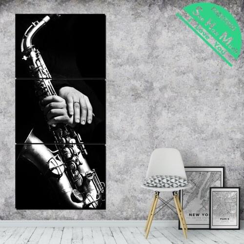 3 Piece Saxophone Modern Wall Painting Posters and Prints Picture Canvas Painting Framed Decorative Pictures for Living Room
