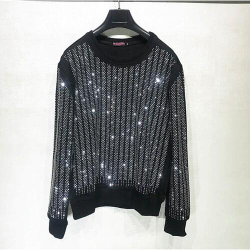 S-4xl Men Long-sleeved Sweatshirts Handmade Luxury Rhinestone Hround Neck Large Size Men And Women Nightclub Singer Costumes