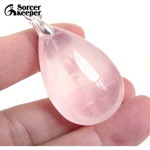 SorcerKeeper High Quality Crystal Natural Rose Quartz Pink Opal Jewelry Drop Pendant Necklace for Women Girls Choker BF485