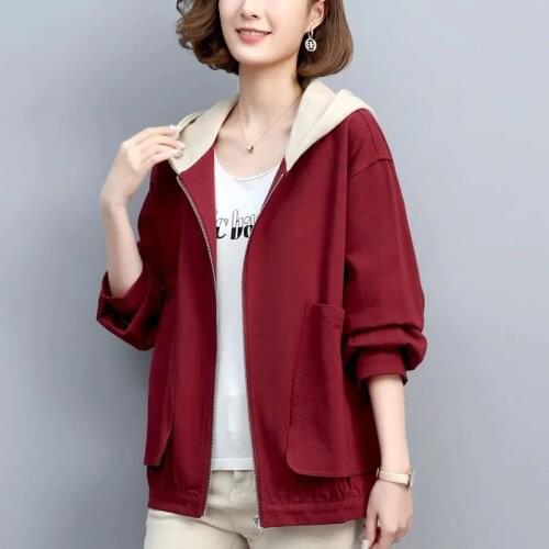 Women Short Jackets With Lining 2021 Spring Autumn Casual Hooded Jacket Coat Womens Plus size Loose Outwear Wild Jacket Tops New