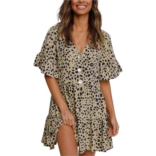 Plus Size Women Dresses Summer 2021 Women Sexy V-neck Short Sleeve Ruffle Leopard Print Knee-length Mini Dress Vestido De Mujer
