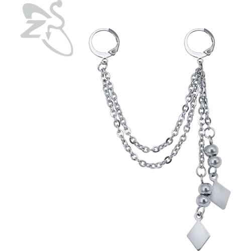 ZS 1 pcs Hip Pop Long Tassel Earring Mens Stainless Steel Eardrop Fashion One Pierced Fake Earrings Jewelry Brinncos for Women