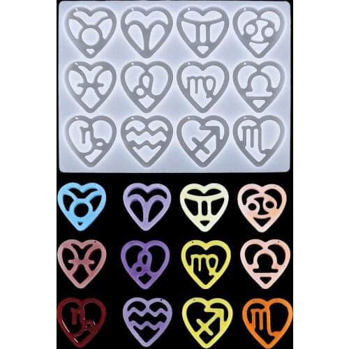 12 Constellations Heart Pendant Silicone Epoxy Resin Mold DIY Keychain Necklace Jewelry Craft Making Casting Tools