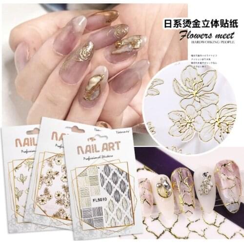 20 Pcs Mix Design Gilding Nail Sticker 3D Nail Decals DIY Nail Art Decoration