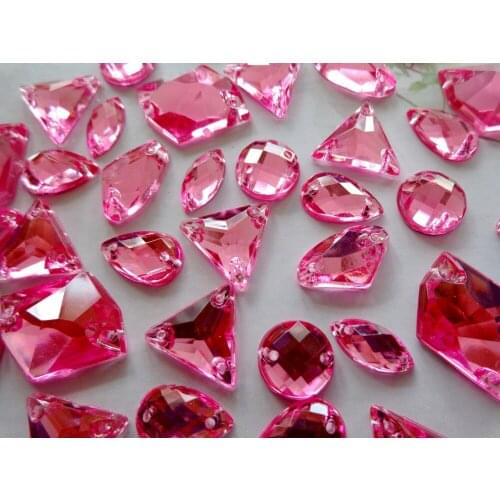 200pcs Mixed loading shape pink Sew on rhinestones Acryl crystal flatback strass diamond hand sewing