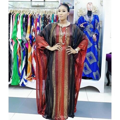 2020 New Fashion Dubai Kaftan Dress Women Shining Stripe Loose Bat Sleeve Muslim Party African Abaya Robe Diamonds Sexy Dresses