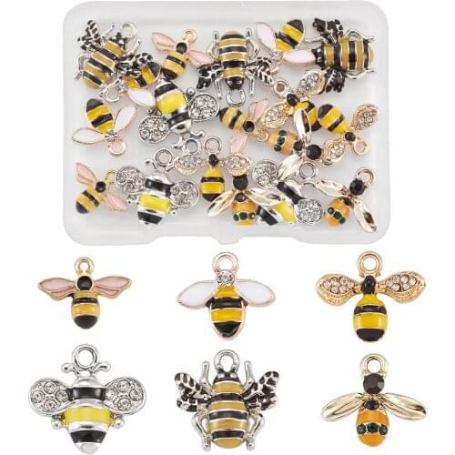 24pcs Alloy Enamel Pendants Rhinestones Charms for Necklace Chain Blacelets Jewelry Making DIY Bees Yellow 68x52x11mm