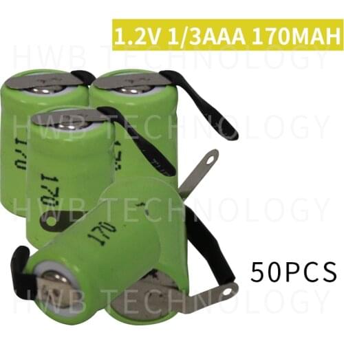 50 pcs/lot 1.2V 1/3AAA 170mAh NI-MH battery Band Welding foot Rechargeable batteries Free shipping