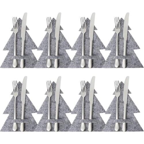 8Pcs/Set Christmas Tree Cutlery Bag Candy Gift Bags Cute Pocket Fork Cutter Holder Table Dinner Decoration