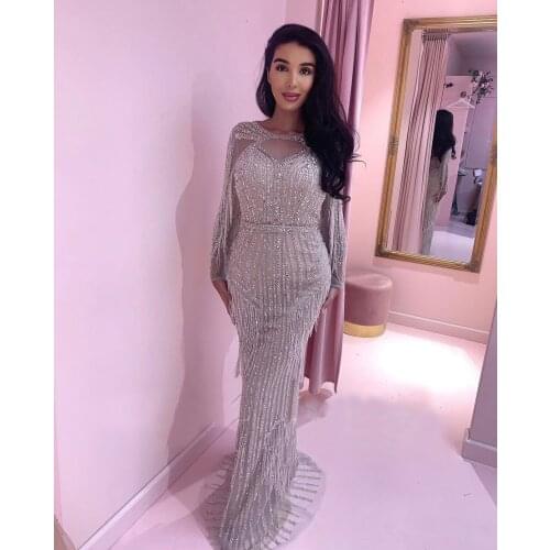 African Sparkly Long Beaded Evening Robe De Soiree 2020 Dubai Turkish Aibye Prom Dress Formal Gowns For Woman