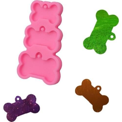 3 Cavities Pet Dog Tag Bone Shaped Keychain Epoxy Resin Mold Charm Jewelry Pendants Silicone Mould DIY Decoration Tool