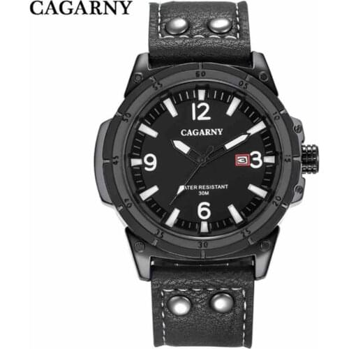 CAGARNY Brand Men Casual Watch Sport Fashion Calendar Men Quartz Waterproof Leather Strap Military clock Watch Relogio Masculino