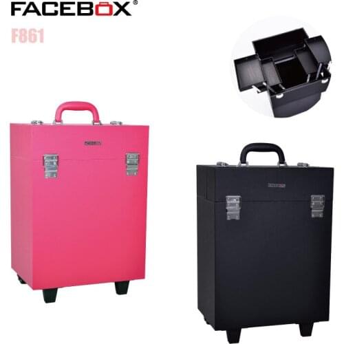 Facebox Trolley Makeup Case Beauty Box with wheels Professional makeup box Black and pink color Standard and Univeral Wheel