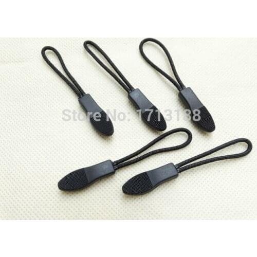 Black Plastic 50pcs/pack Zipper Pulls Cord Rope Ends Lock Zip Clip Buckle For Paracord Accessories/ Backpack/Clothing