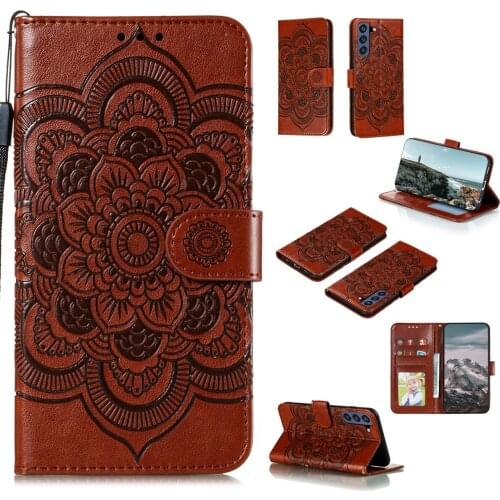 Datura Flower Embossed Pu Leather Phone Case for Samsung Galaxy S21FE Card Slot Wallet Photo Frame Kickstand Back Cover