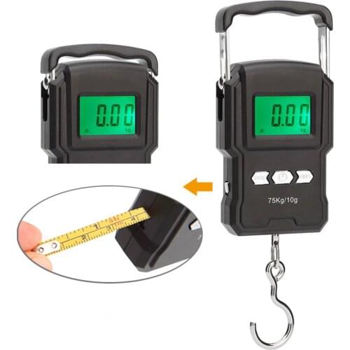 75Kg/10g Mini Electronic Scale 50Kg/5g Digital Display Hanging Hook Scale Measuring Tape for Fishing Luggage Travel Weighting