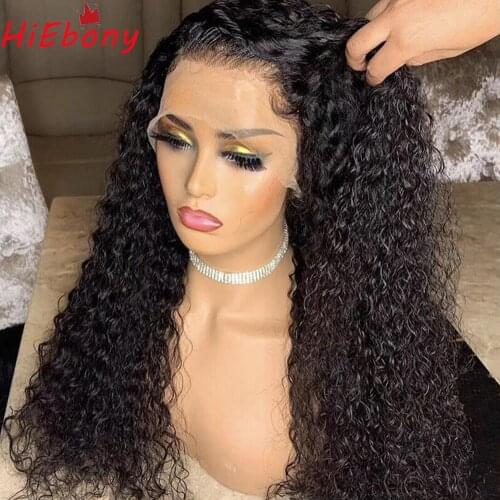 HiEbony Curly Lace Front Wig Pre Plucked Black Glueless Lace Front Wigs Remy Human Hair 13x4 Frontal Lace Wigs With Baby Hair