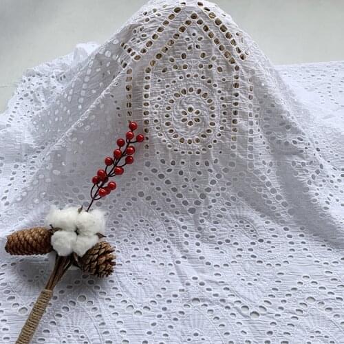 Cotton Hollow Out Lace Fabric Vintage Geometry Eyelet French Lace Fabric For DIY Costume Cloth Summer Boho wedding Dress 135cm