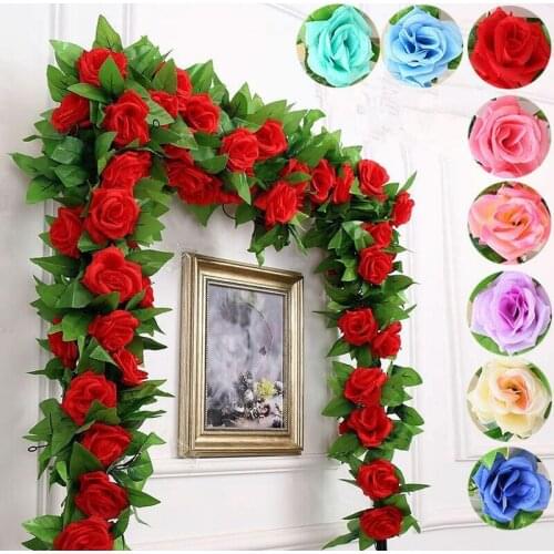 2.4m Artificial Flowers Rose Ivy Vine Wedding Decor Silk Flower Garland String with Leaves for Home Hanging Basket Decor