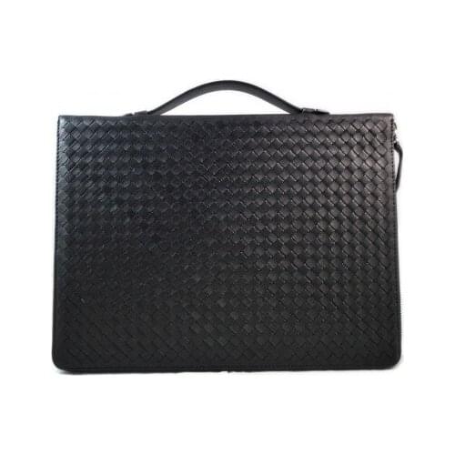Leather folder A4 document file folder A4 braided weaved leather zipped folder bag black