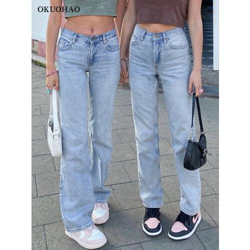 Fashion Classic Y2K Baggy Jeans Women High Waist Loose Straight Leg Pants Summer Light Wash Casual Blue Streetwear Mom Trousers