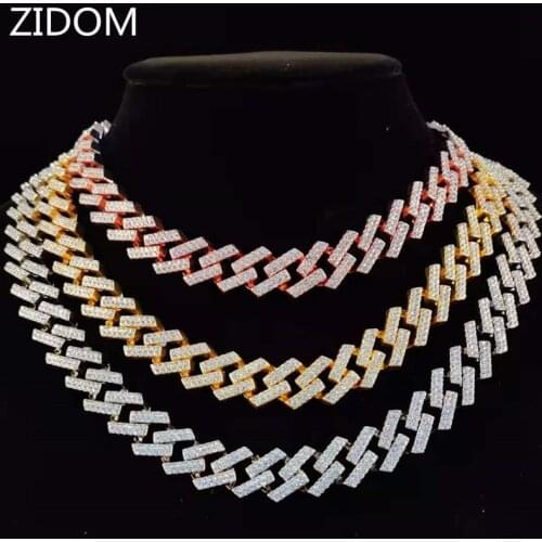 Men Hip Hop Iced Out Bling Chain Necklace 13mm rhombus Cuban Chains Necklaces Male fashion HipHop jewelry