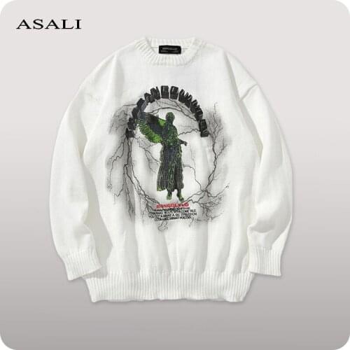 Hip Hop Mens Knitted Jersey Sweaters Harajuku Printed Streetwear 2021 Autumn Oversized Sweater Men Women Casual Pullovers Coat