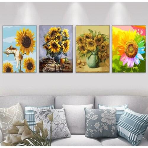 Paint By Number Sunflower 40x50CMx4 Kits Pictures By Numbers Drawing On Canvas HandPainted Painting Art Gift DIY Home Decor