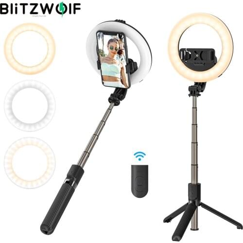BlitzWolf BW-BS8 Pro bluetooth Selfie Stick Remote Control Tripod Ring Fill Light Foldable Selfie Stick for Smart Phone for Vlog
