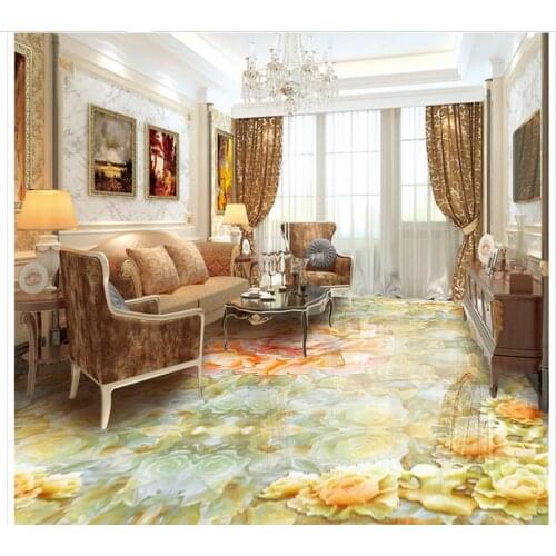 Custom any size carving peony parquet flooring 3d floor painting wallpaper 3d bathroom wallpaper waterproof