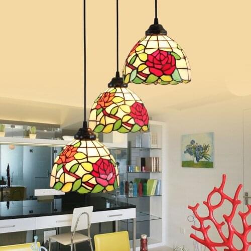 Luxury European Tiffany Glass Garden Rose Personalized Art Chandelier Scandinavian kitchen chandelier