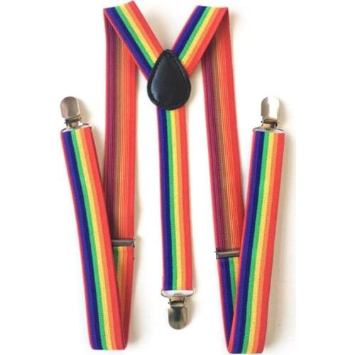 Colorful Striped Strap Rainbow Bib Pants Straps Clip Adult Unisex Suspenders Buckle Adjustable Shoulder Belt L93F