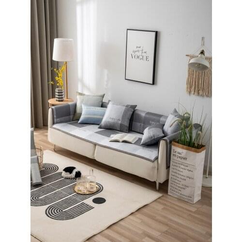 Modern Simple Lattice Soft Ice Silk Sofa Cover Summer Universal Corner Sofa Mat Towel Slipcovers Cushion For Living Room