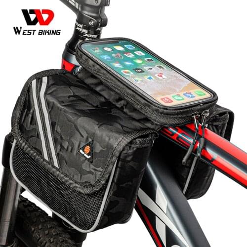 WEST BIKING Reflective Bicycle Bag 6.5 inch Phone Bag Rainproof Front Frame Bag Sensitive Touch Screen MTB Road Bike Accessories