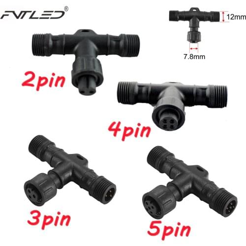 2/3/4/5 PIN T Connector Y Connector IP67 Waterproof for LED Deck Light Step Stairs Lamp with 2*male and 1* female Connectors