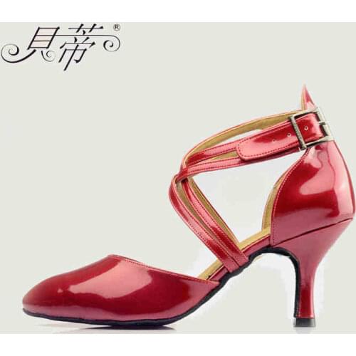 Ballroom shoes girls Latin dance shoes woman Salsa Tango kids BD 110 Modern Imports of PU Red Black heel 7.5cm Discount Jazz Hot