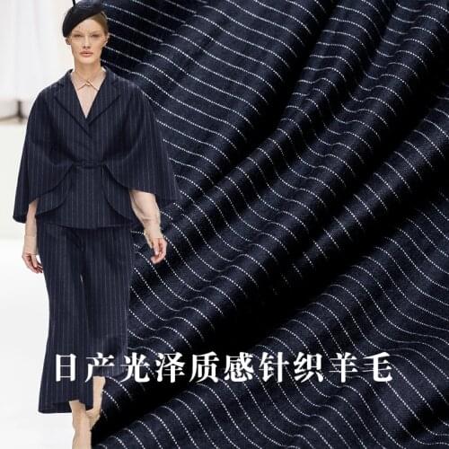 The cloth Navy blue white line High Gloss knitted wool elastic garment materials Autumn pants DIY clothes fabrics Freeshipping