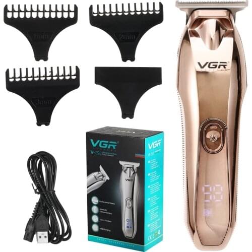 VGR Brand Rose gold All-metal Barber Professional Hair Clipper Electric Cordless LCD Hair Trimmer Hair Cutting Machine Mower