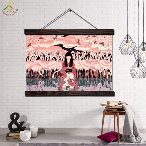 Japan Anime Girl Framed Scroll Painting Modern Canvas Art Prints Poster Wall Painting Artwork Wall Art Pictures Home Decor