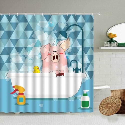 Bathing Pig Shower Curtains Cartoon Alpaca Dinosaur Cute Children Bathroom Decoration Waterproof Curtain Toilet Partition