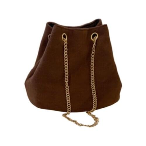 Womens Shoulder Bags Korean Style Chain Design Luxury Bucket Bag Handbags for Women Autumn Winter Plush Exquisite Pouch Purses