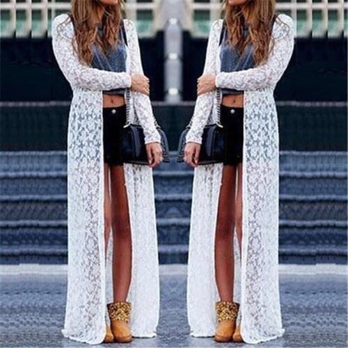 Women Sexy Summer Swimsuit Kimono Beach Cardigan Bikini Cover Up Wrap Lace Crochet Floral Long Blouse Beachwear Bathing Suit