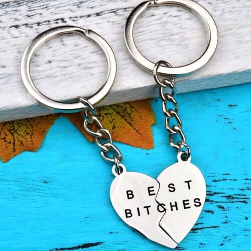 1 Pair Best Bitches Keychain Best Sister Letter Print Stainless Steel Friend Keyring Gift