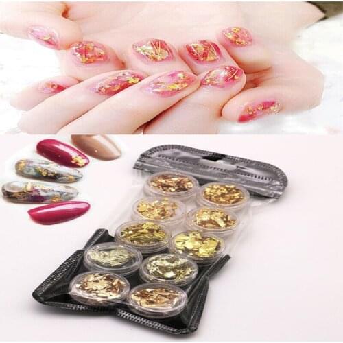 10 Jars/Pack Nail Glitter Aluminum Irregular Holographic Glitter Sequins Foils Nail Art Flakes Manicure Nails Tips Foil Paper 2W