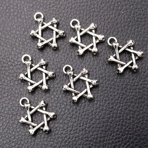 10pcs Silver Plated Punk Metal Bones Hollow Star of David Charm Earrings Necklace Pendant DIY Jewelry Handicraft Making A309