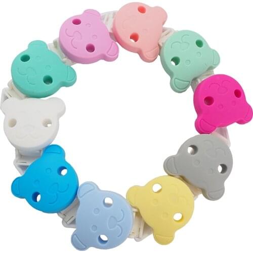 Chenkai 10PCS BPA Free Silicone Bear Clips Baby Cartoon Plastic Holder Food Grade DIY Infant Pacifier Chain Nursing Accessories